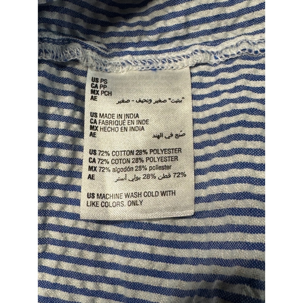 Karen Scott Dress Womens PS woven Seersucker Blue White Stripe Short Sleeve Mini - Picture 5 of 9